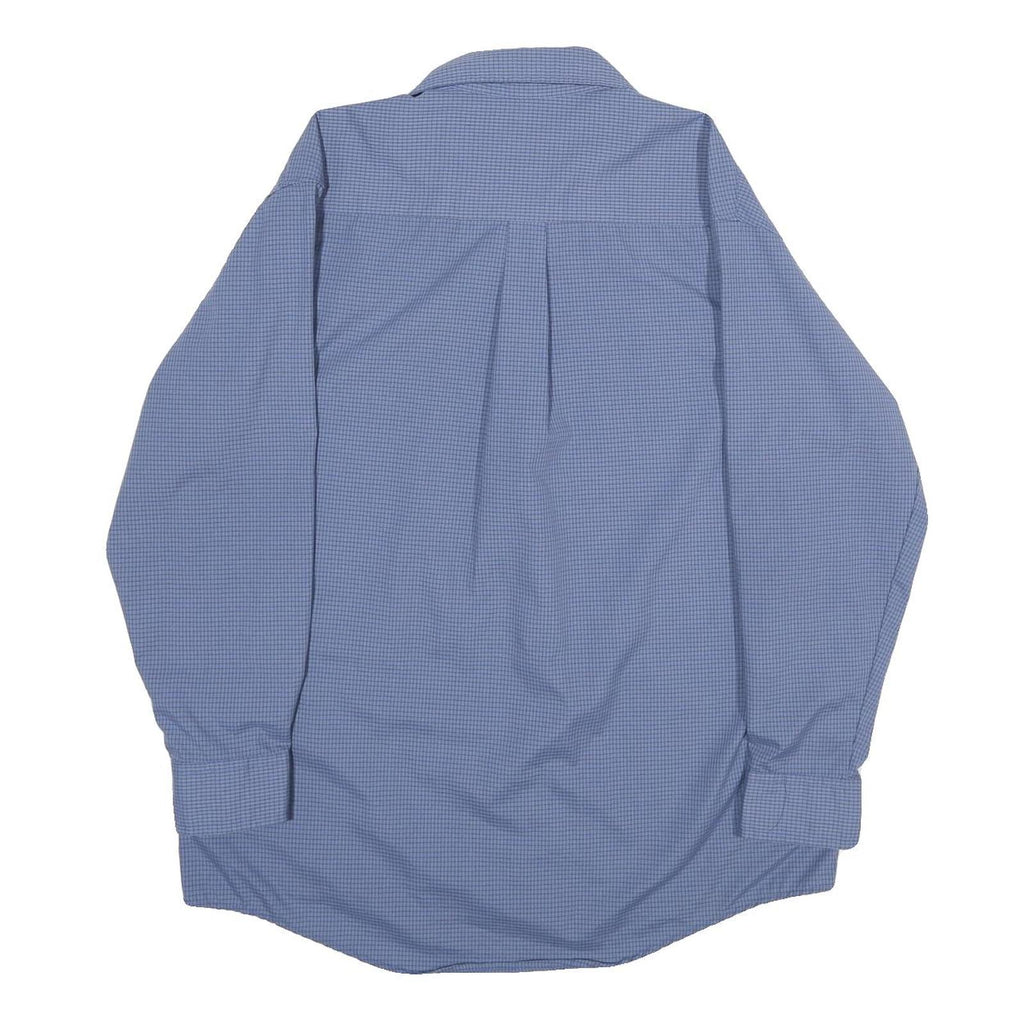 RED KAP Mens Blue & Navy Checked Workwear Shirt L Cotton Blend Long Sleeve