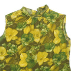 Womens Green & Yellow Floral Sleeveless High Neck Top M Lightweight Blouse