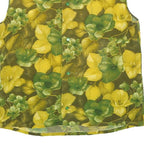 Womens Green & Yellow Floral Sleeveless High Neck Top M Lightweight Blouse