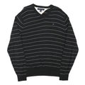 TOMMY HILFIGER Mens Black & White Patterned Jumper V-Neck Basic Knit M Cotton