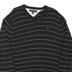 TOMMY HILFIGER Mens Black & White Patterned Jumper V-Neck Basic Knit M Cotton