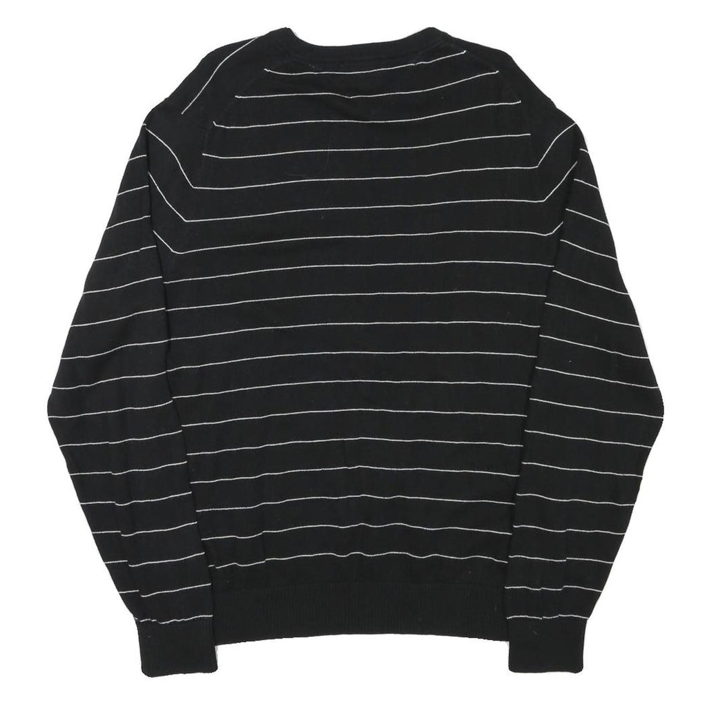 TOMMY HILFIGER Mens Black & White Patterned Jumper V-Neck Basic Knit M Cotton