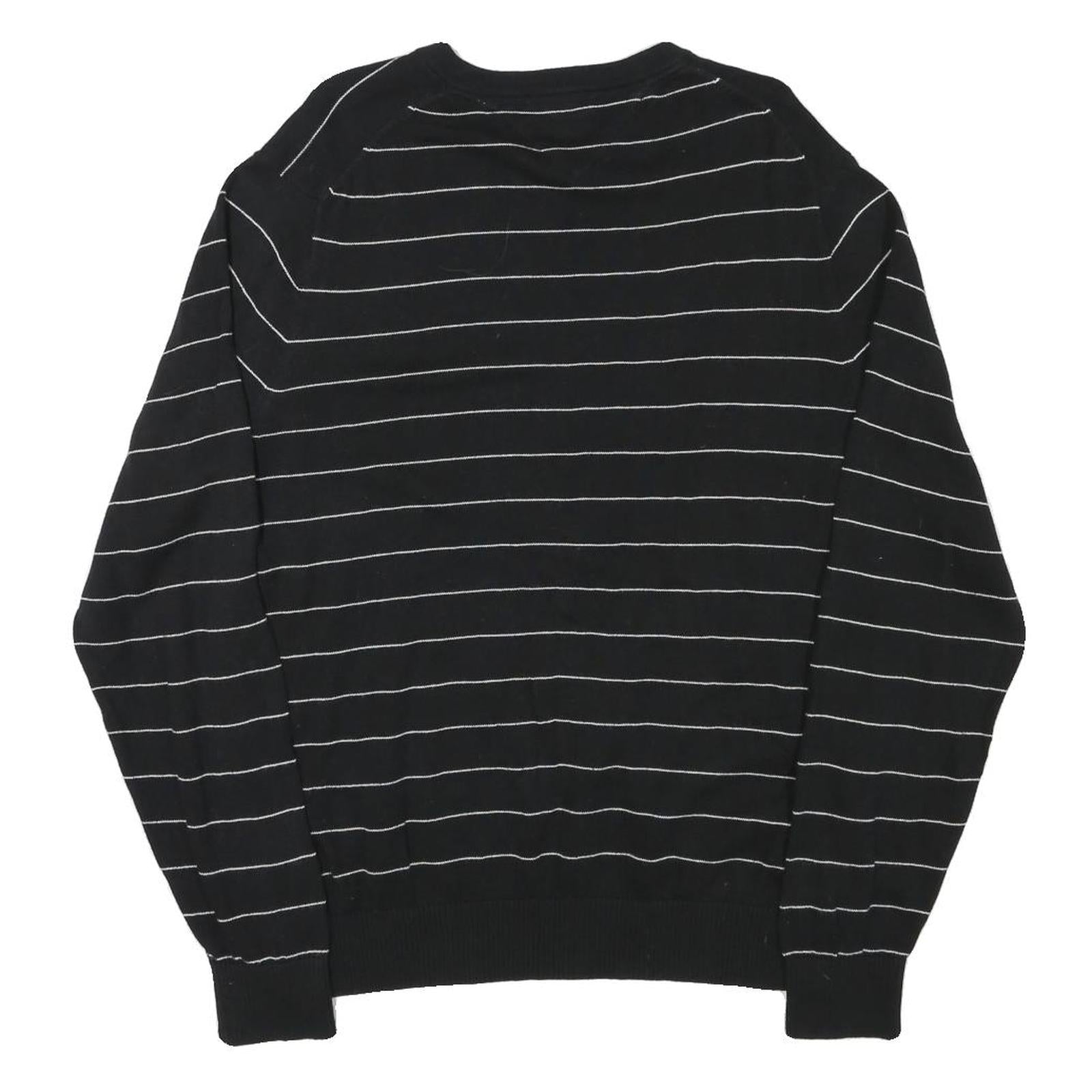 TOMMY HILFIGER Mens Black & White Patterned Jumper V-Neck Basic Knit M Cotton