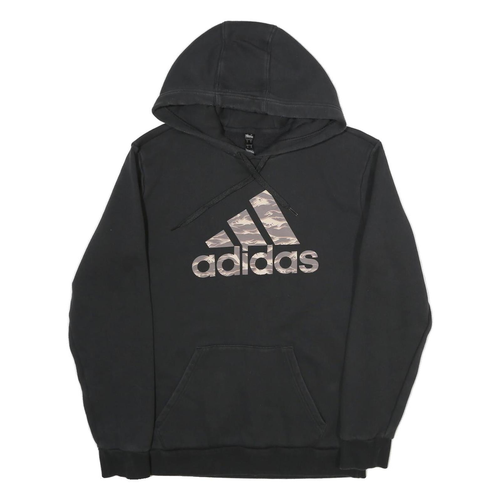 ADIDAS Mens Black Hoodie M Cotton Pullover Logo Print Sports Casual