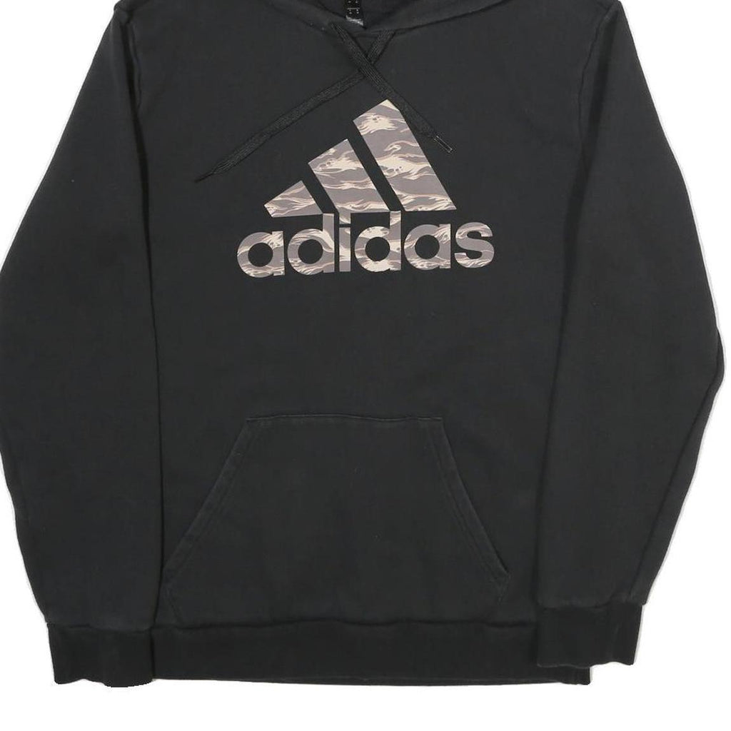 ADIDAS Mens Black Hoodie M Cotton Pullover Logo Print Sports Casual