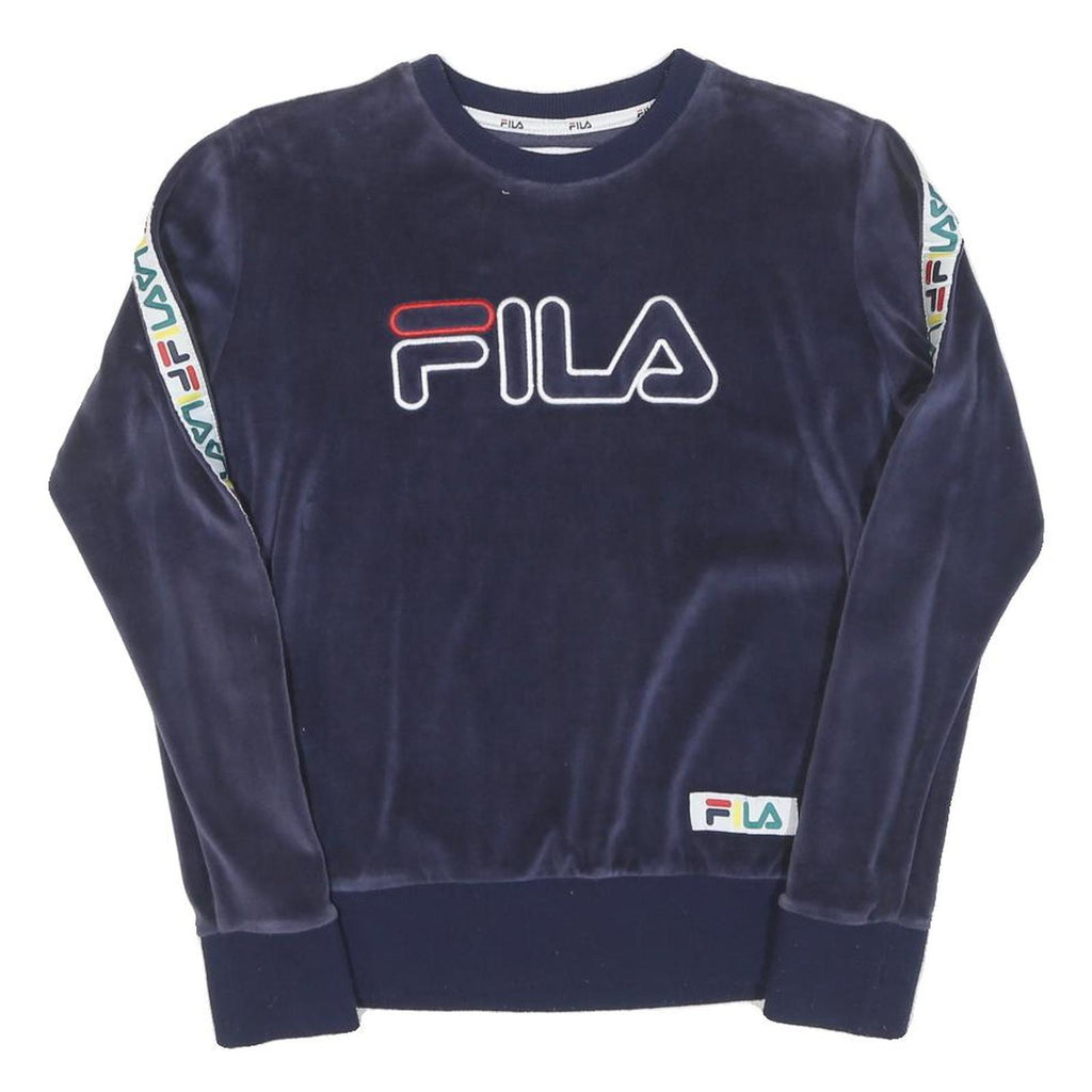 FILA Womens Blue Crew Neck XS Velvet Logo Sweatshirt Tape Sleeve
