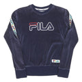 FILA Womens Blue Crew Neck XS Velvet Logo Sweatshirt Tape Sleeve