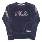 FILA Womens Blue Crew Neck XS Velvet Logo Sweatshirt Tape Sleeve
