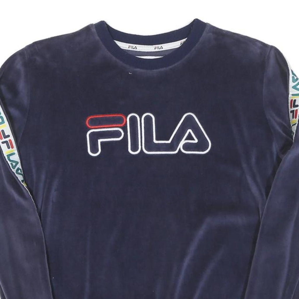 FILA Womens Blue Crew Neck XS Velvet Logo Sweatshirt Tape Sleeve