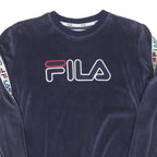 FILA Womens Blue Crew Neck XS Velvet Logo Sweatshirt Tape Sleeve