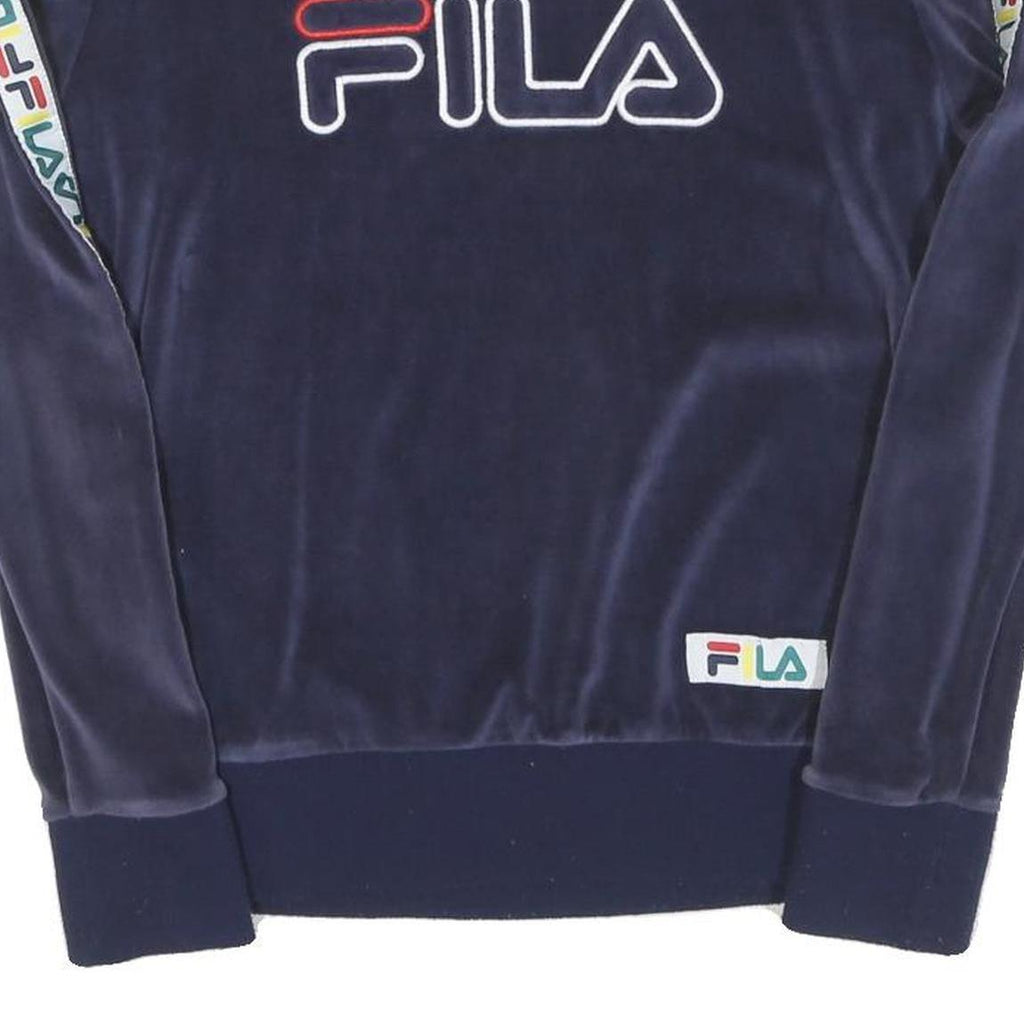 FILA Womens Blue Crew Neck XS Velvet Logo Sweatshirt Tape Sleeve