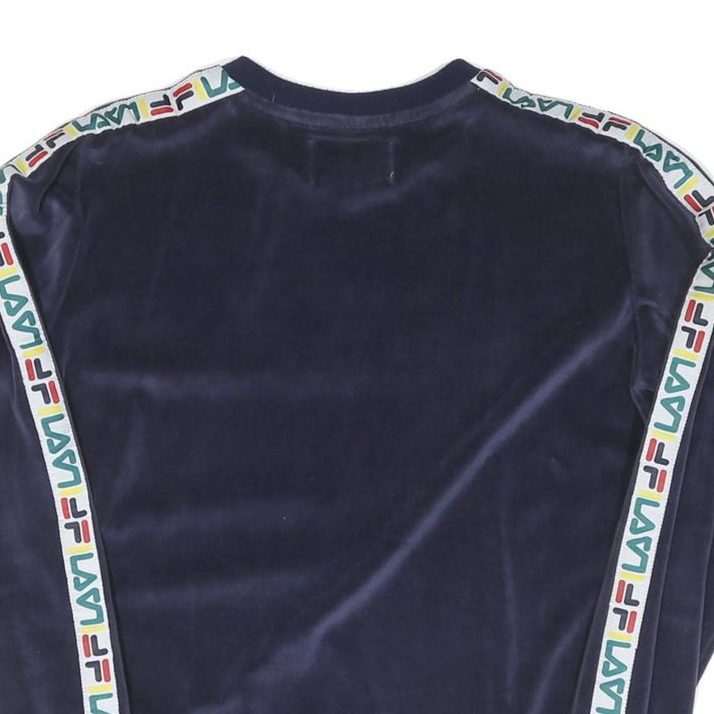 FILA Womens Blue Crew Neck XS Velvet Logo Sweatshirt Tape Sleeve