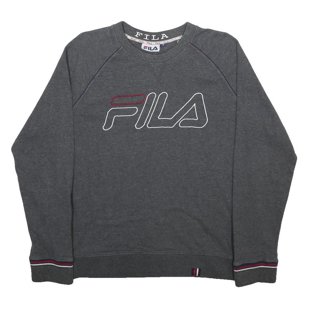 FILA Womens Grey Cotton Blend Crew Neck Sweatshirt M Embroidered Logo