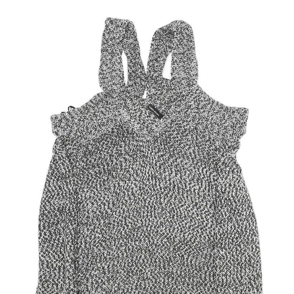 KAREN MILLEN Womens Black & White Patterned Jumper Cold Shoulder V-Neck Rib Knit