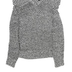 KAREN MILLEN Womens Black & White Patterned Jumper Cold Shoulder V-Neck Rib Knit