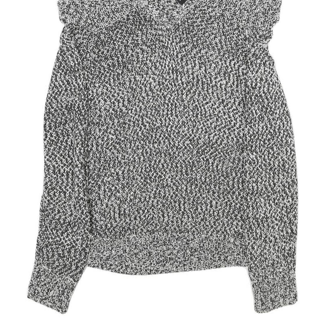 KAREN MILLEN Womens Black & White Patterned Jumper Cold Shoulder V-Neck Rib Knit