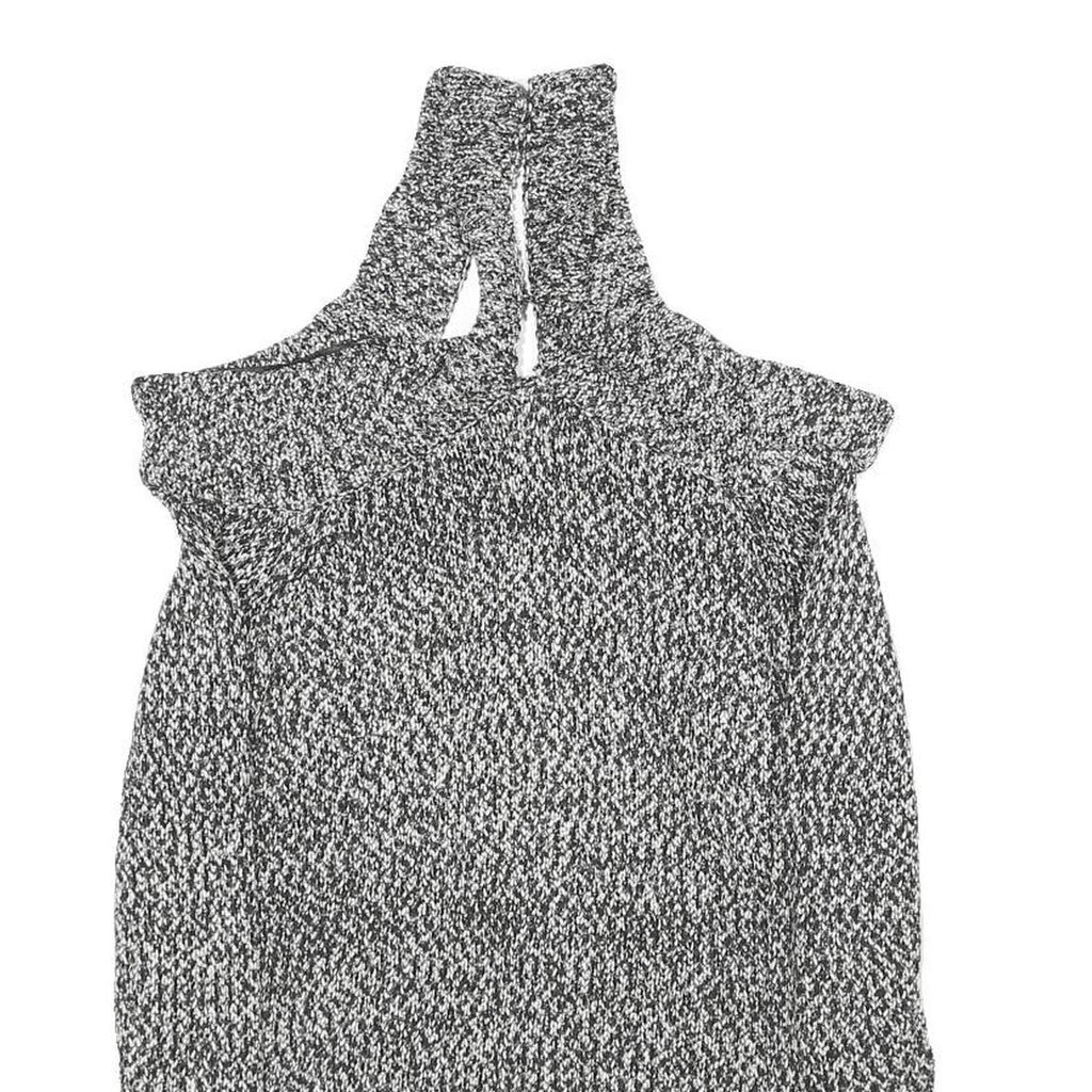 KAREN MILLEN Womens Black & White Patterned Jumper Cold Shoulder V-Neck Rib Knit