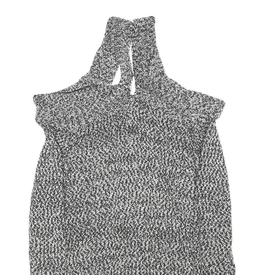 KAREN MILLEN Womens Black & White Patterned Jumper Cold Shoulder V-Neck Rib Knit