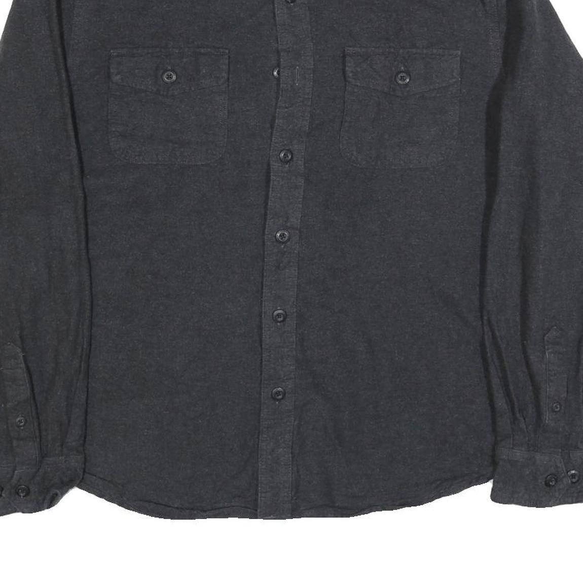 GRIZZLY MOUNTAIN Mens Black Plain Shirt L Cotton Blend Button Pocket Casual