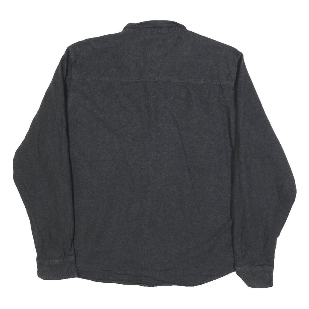 GRIZZLY MOUNTAIN Mens Black Plain Shirt L Cotton Blend Button Pocket Casual