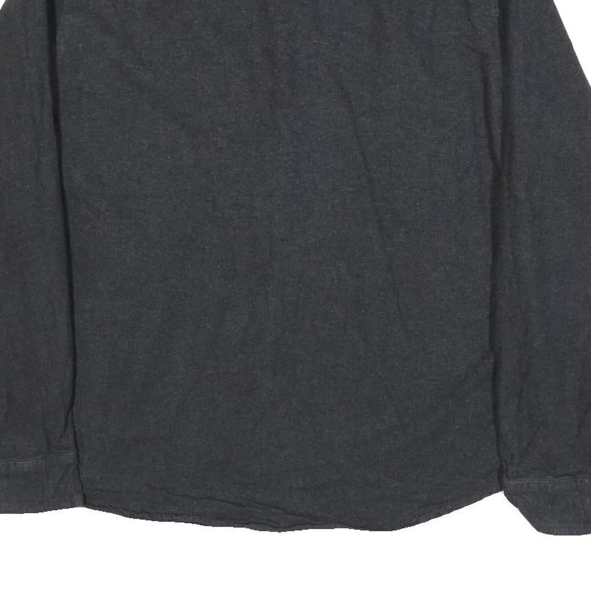 GRIZZLY MOUNTAIN Mens Black Plain Shirt L Cotton Blend Button Pocket Casual