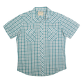 WRANGLER Mens Blue & White Check Western Shirt XL Short Sleeve Cotton Blend