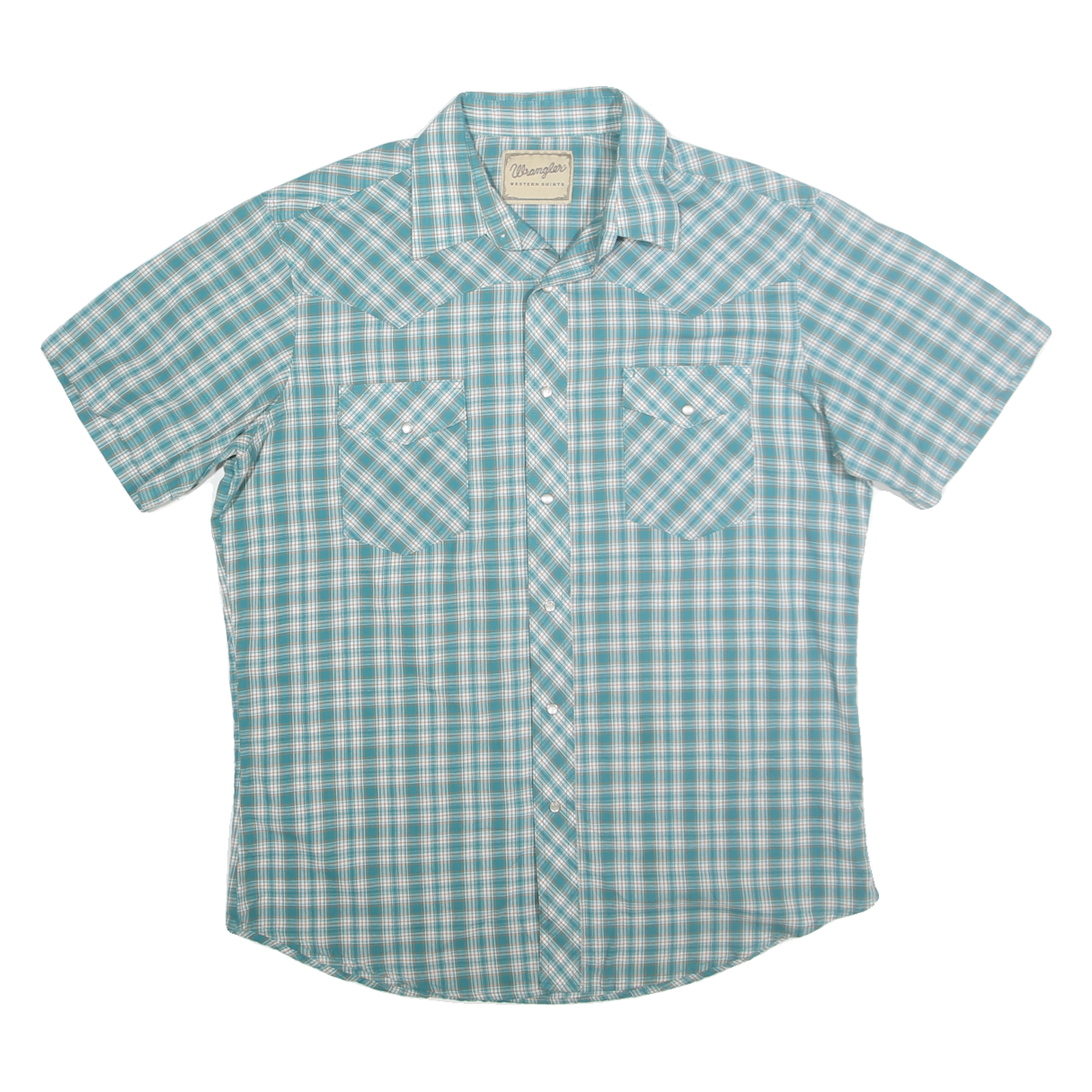 WRANGLER Mens Blue & White Check Western Shirt XL Short Sleeve Cotton Blend