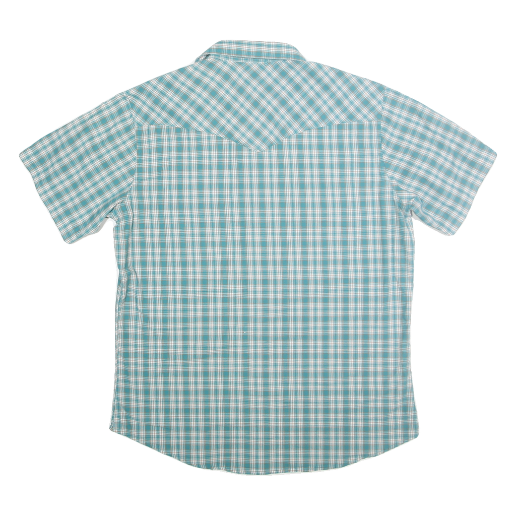 WRANGLER Mens Blue & White Check Western Shirt XL Short Sleeve Cotton Blend