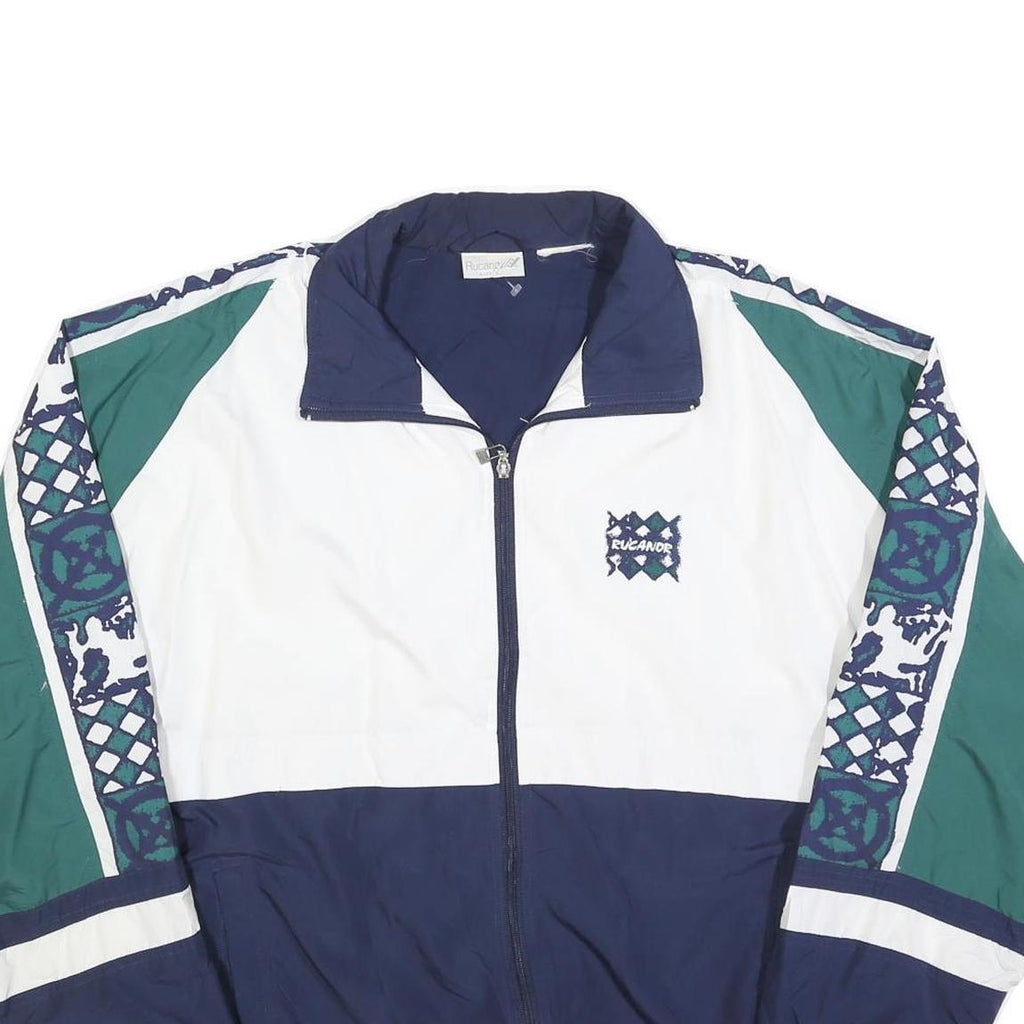 RUCANOR Mens Navy Blue & Green Retro Track Jacket XL Polyester Blend Zip