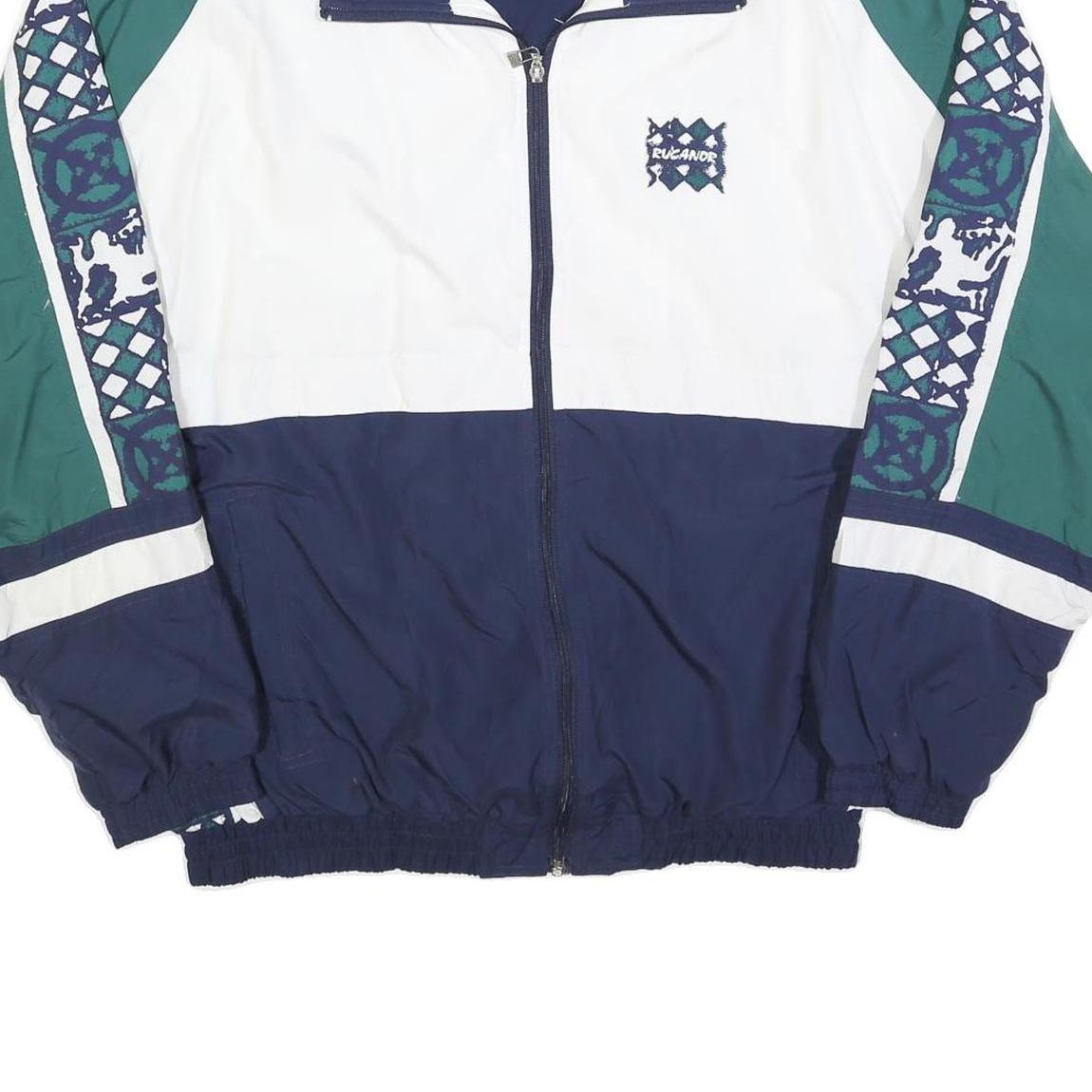 RUCANOR Mens Navy Blue & Green Retro Track Jacket XL Polyester Blend Zip
