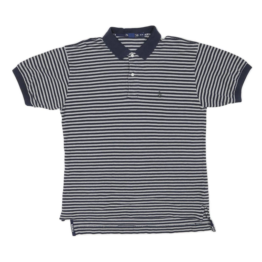 NAUTICA Mens Navy & Grey Striped Short Sleeve Polo Shirt M Cotton Blend Casual