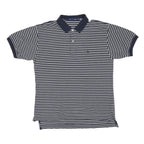 NAUTICA Mens Navy & Grey Striped Short Sleeve Polo Shirt M Cotton Blend Casual