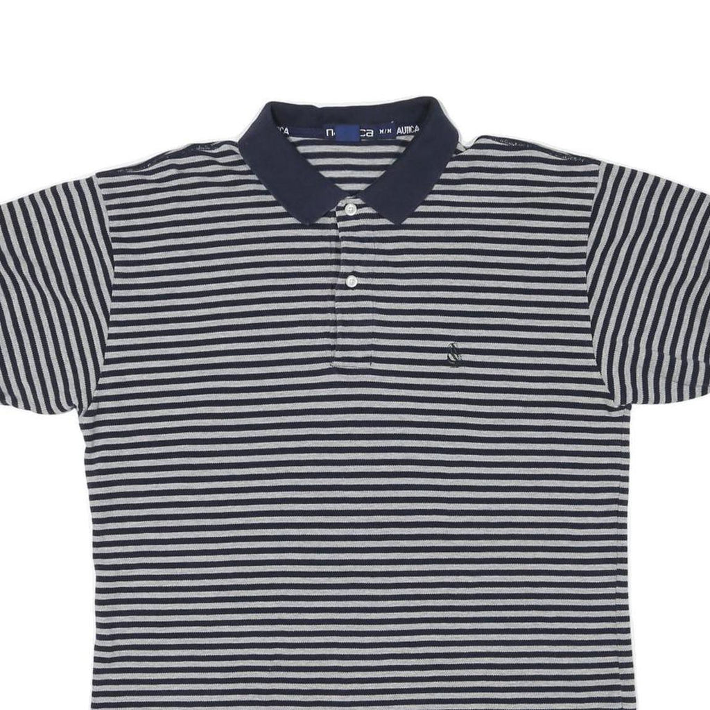 NAUTICA Mens Navy & Grey Striped Short Sleeve Polo Shirt M Cotton Blend Casual