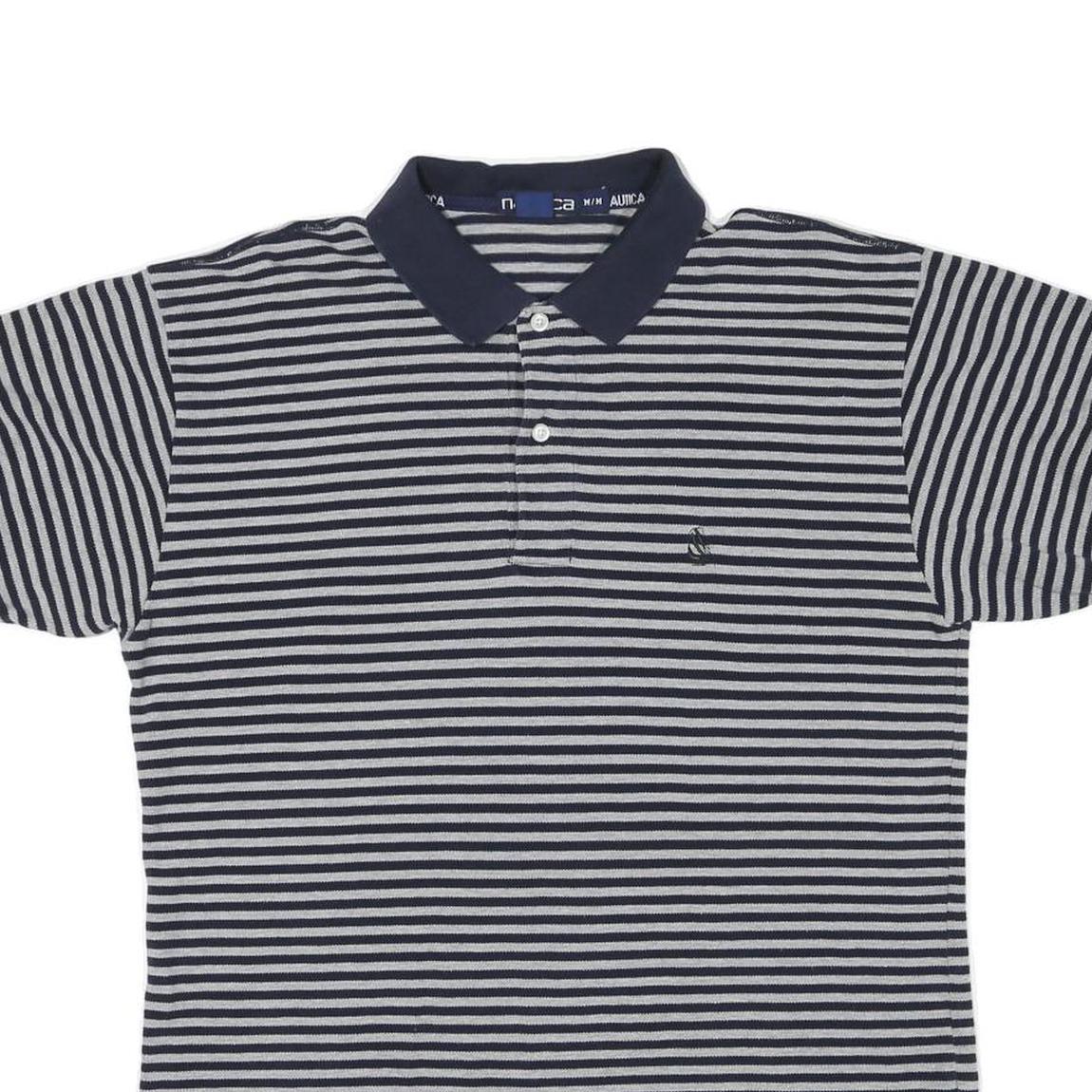 NAUTICA Mens Navy & Grey Striped Short Sleeve Polo Shirt M Cotton Blend Casual