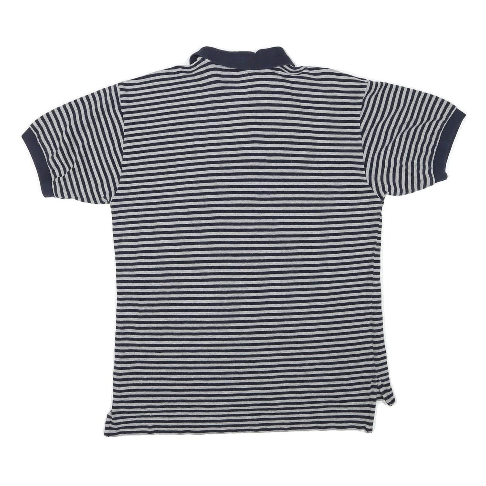 NAUTICA Mens Navy & Grey Striped Short Sleeve Polo Shirt M Cotton Blend Casual