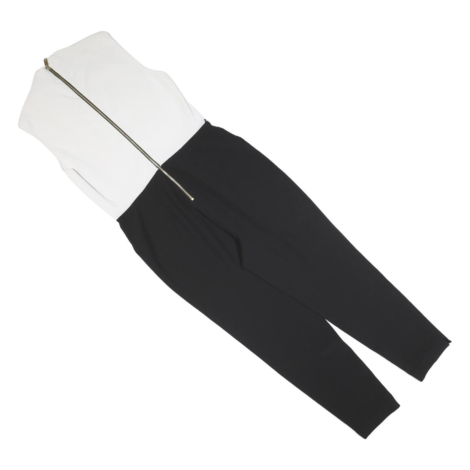 TED BAKER Womens Black & White Playsuit Sleeveless L Zip Tapered Leg Polyester