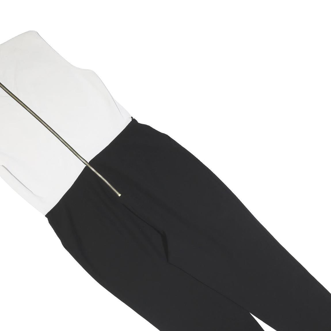 TED BAKER Womens Black & White Playsuit Sleeveless L Zip Tapered Leg Polyester