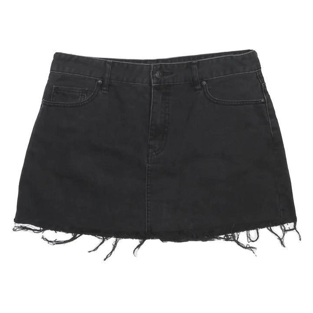 LEE Womens Black Cotton Denim Mini Skirt Raw Hem Casual Pocketed M