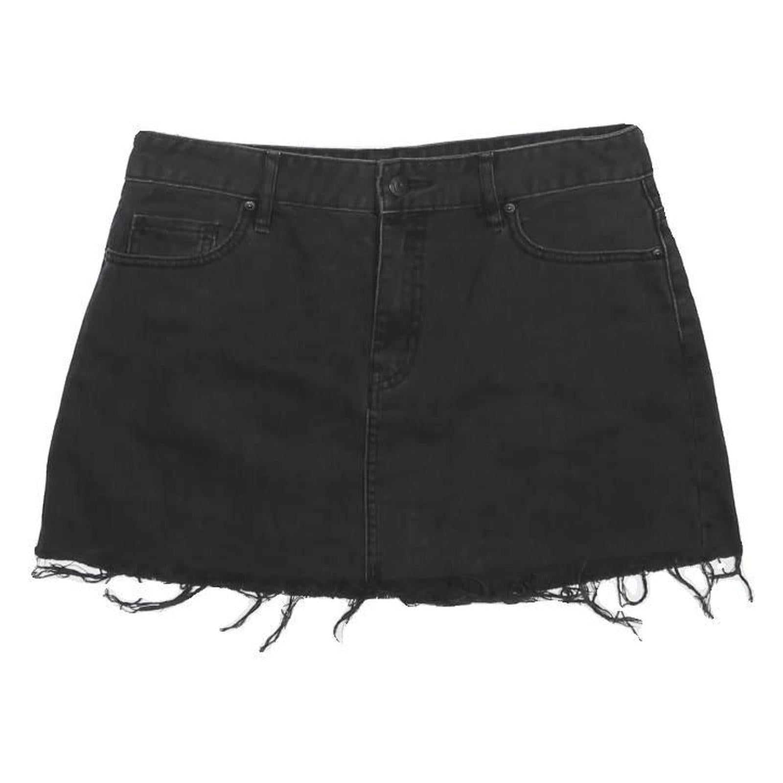 LEE Womens Black Cotton Denim Mini Skirt Raw Hem Casual Pocketed M