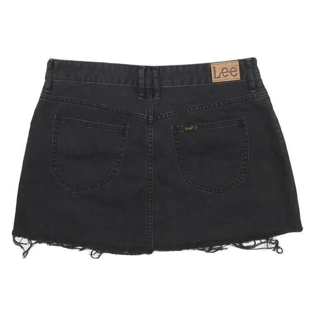 LEE Womens Black Cotton Denim Mini Skirt Raw Hem Casual Pocketed M