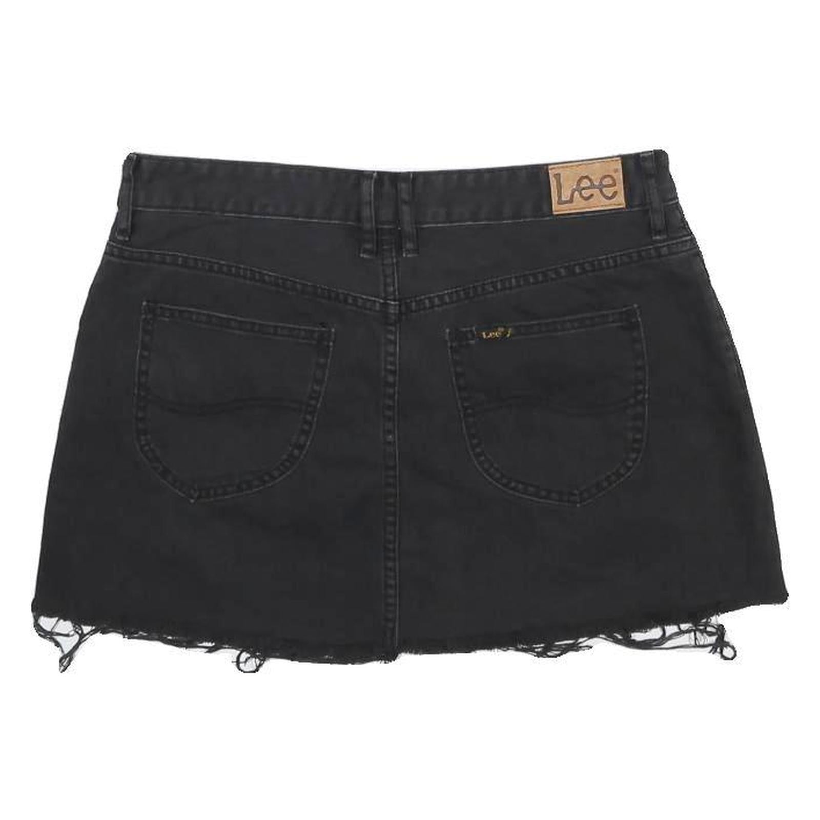 LEE Womens Black Cotton Denim Mini Skirt Raw Hem Casual Pocketed M
