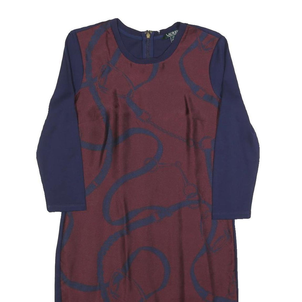 LAUREN RALPH LAUREN Womens Blue & Maroon Day Polyester Blend Dress XS Stylish
