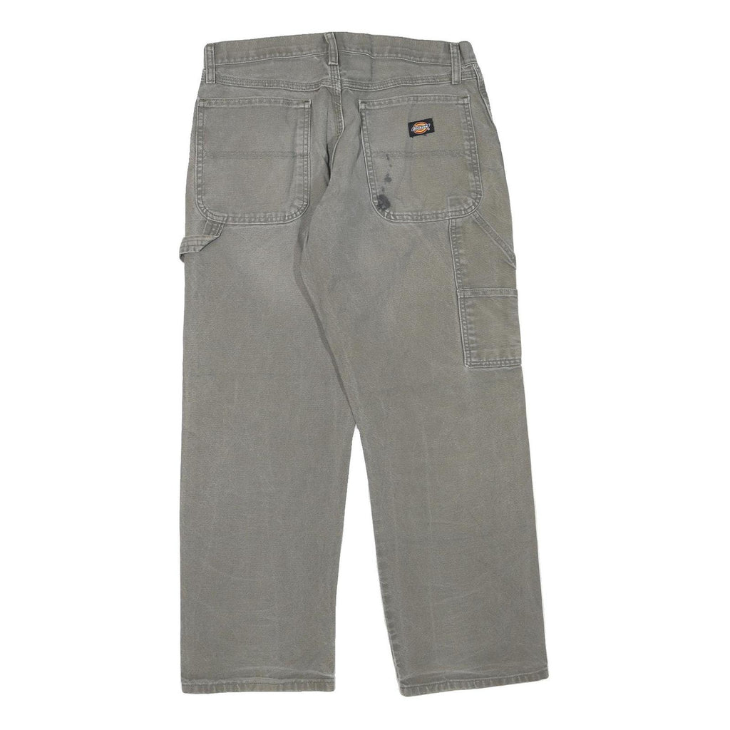 DICKIES Mens Cotton Blend Grey Regular Straight Trousers W32 L28 Workwear