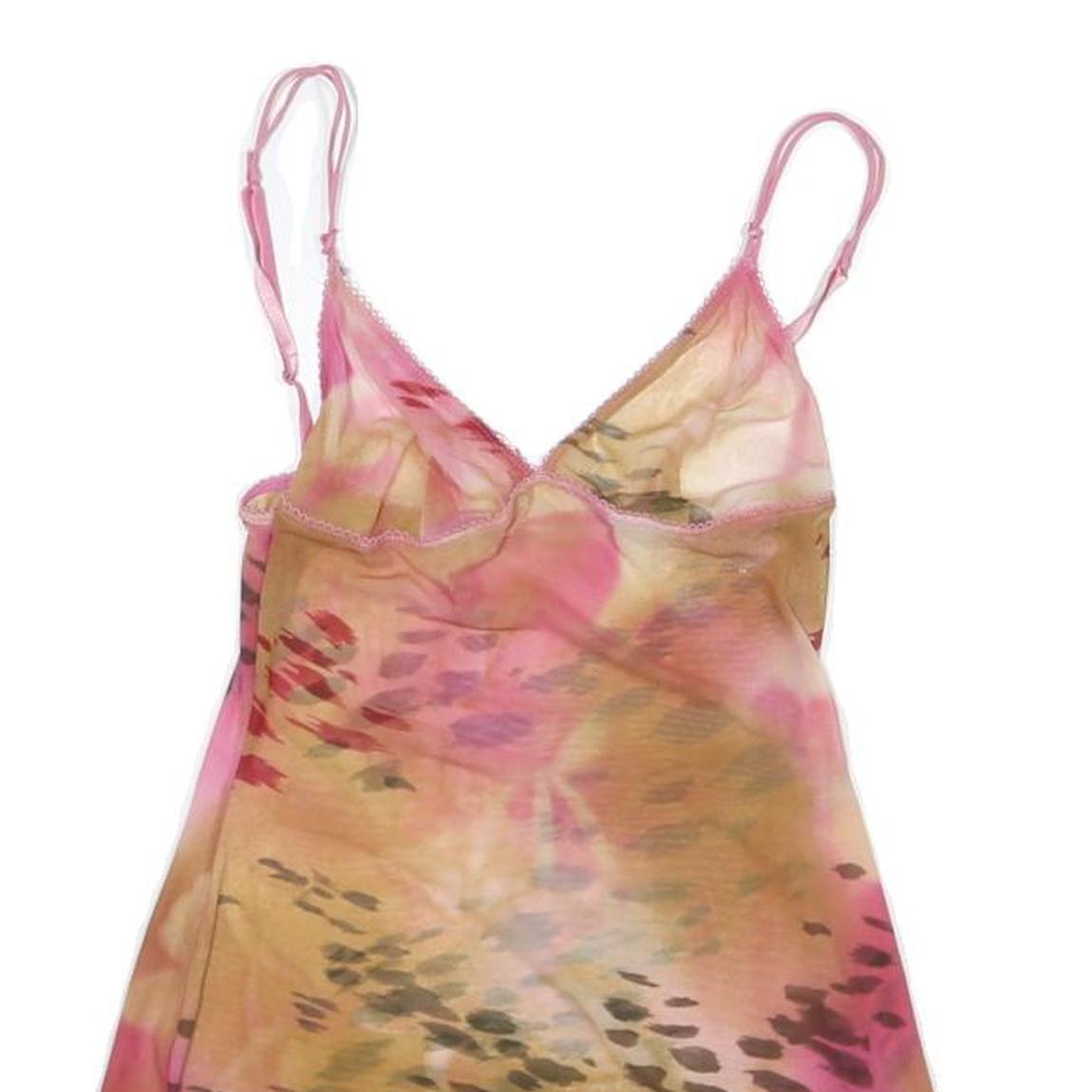 Womens Pink & Brown Printed Sleeveless V-Neck Top M Summer Casual