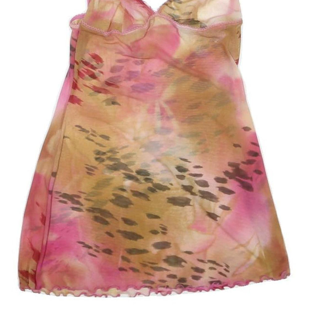 Womens Pink & Brown Printed Sleeveless V-Neck Top M Summer Casual