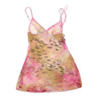 Womens Pink & Brown Printed Sleeveless V-Neck Top M Summer Casual