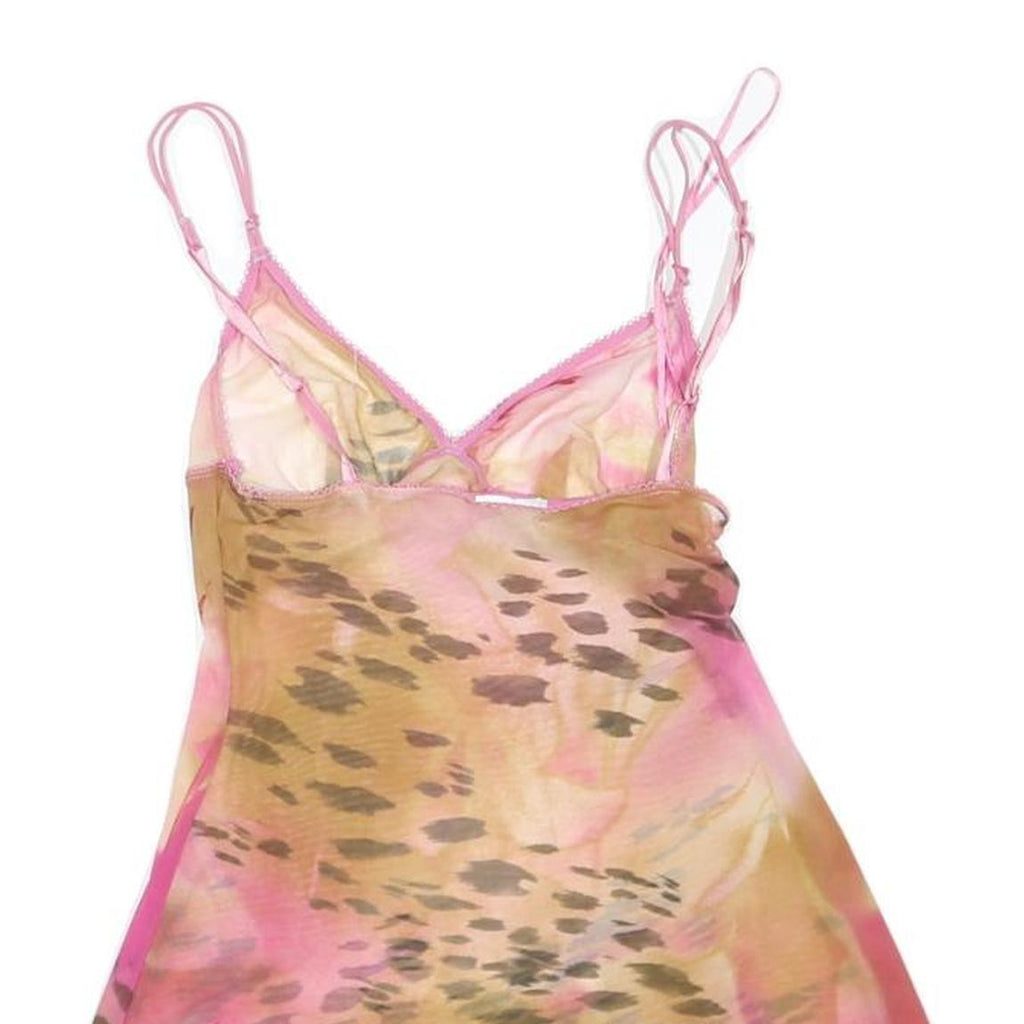 Womens Pink & Brown Printed Sleeveless V-Neck Top M Summer Casual