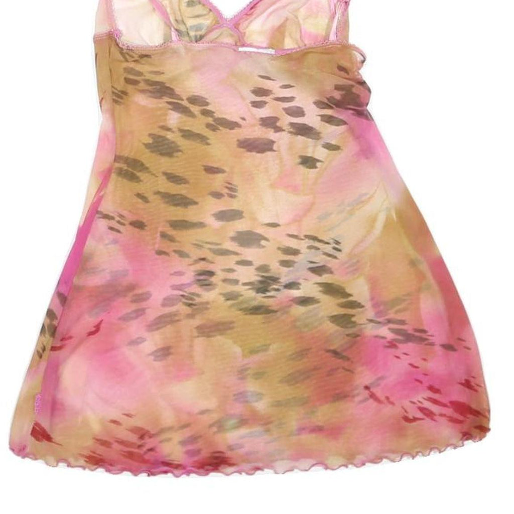 Womens Pink & Brown Printed Sleeveless V-Neck Top M Summer Casual