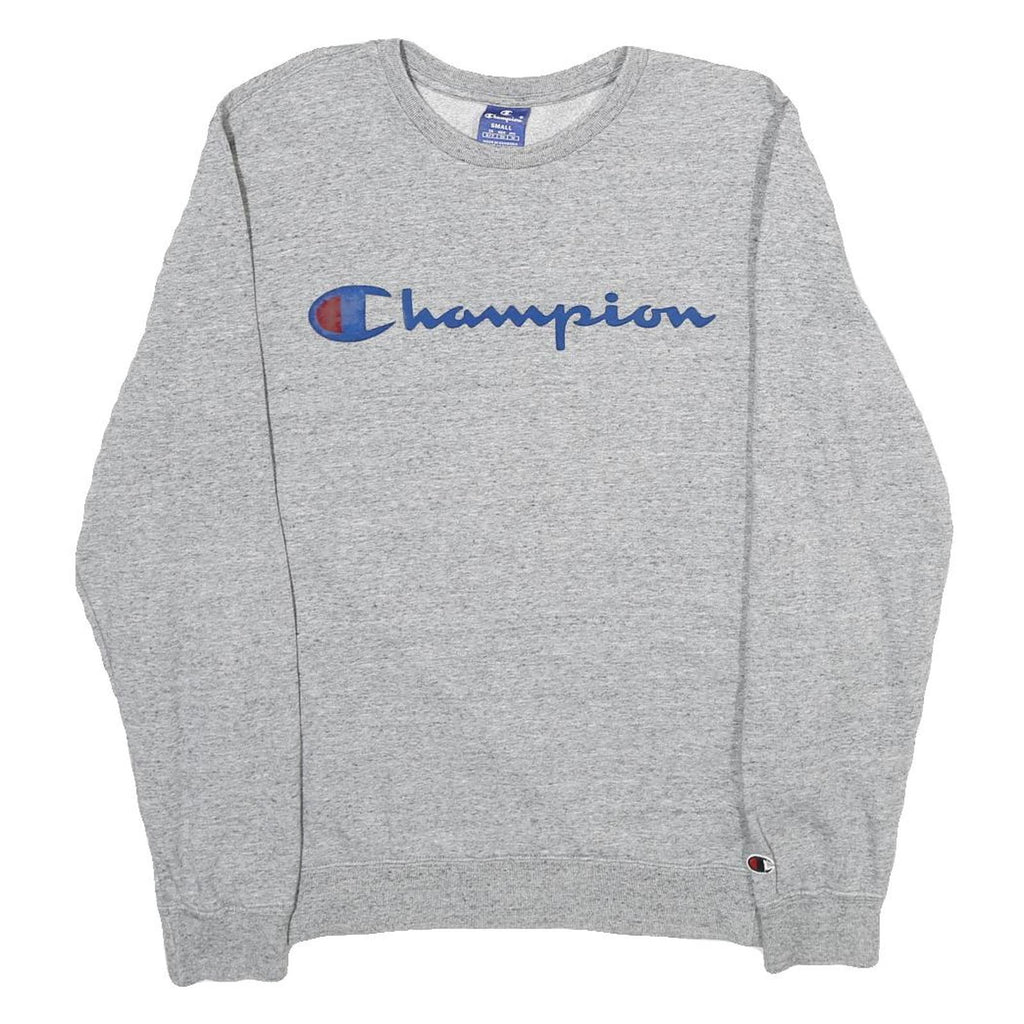 CHAMPION Mens Grey Crew Neck S Cotton Blend Sweatshirt Pullover Logo