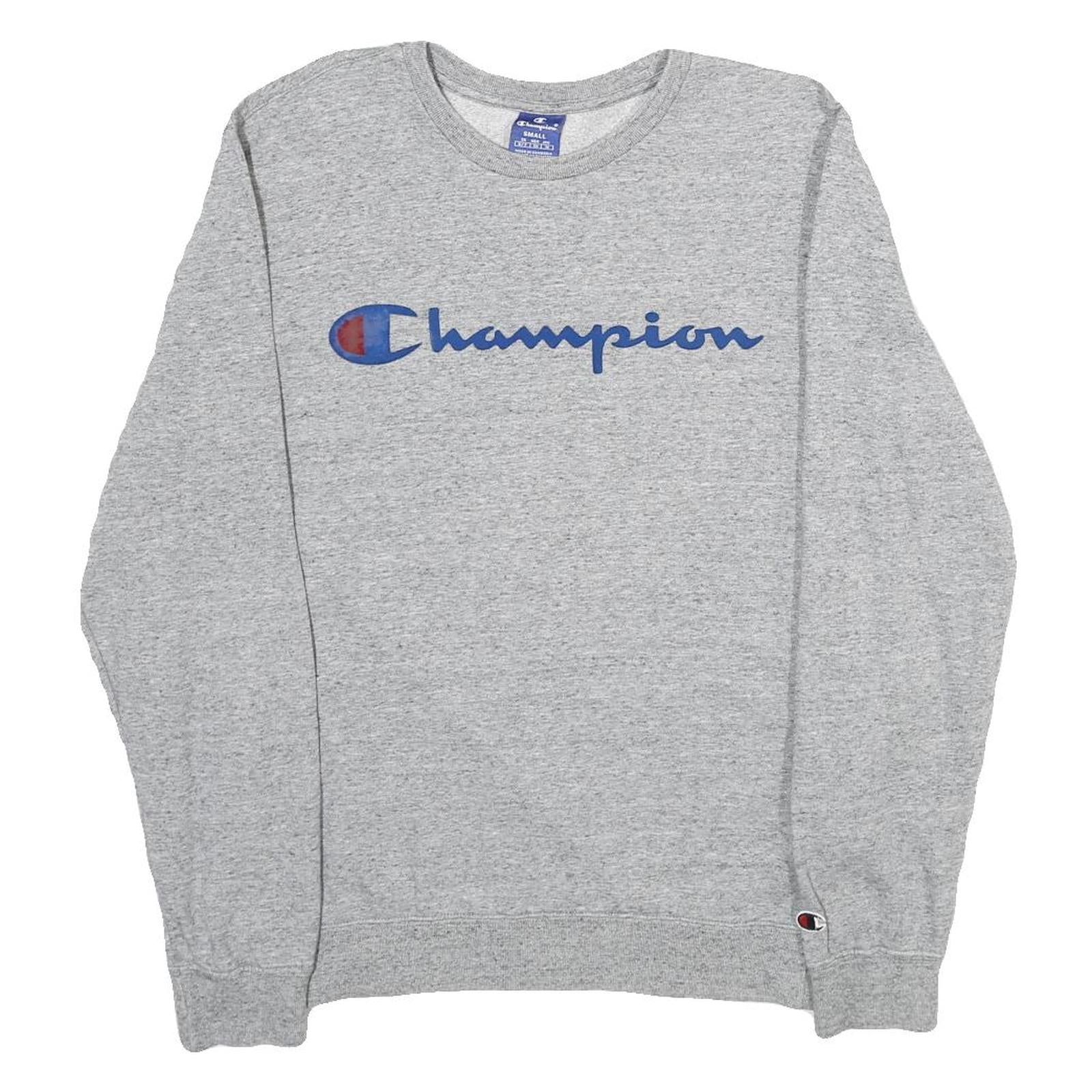 CHAMPION Mens Grey Crew Neck S Cotton Blend Sweatshirt Pullover Logo